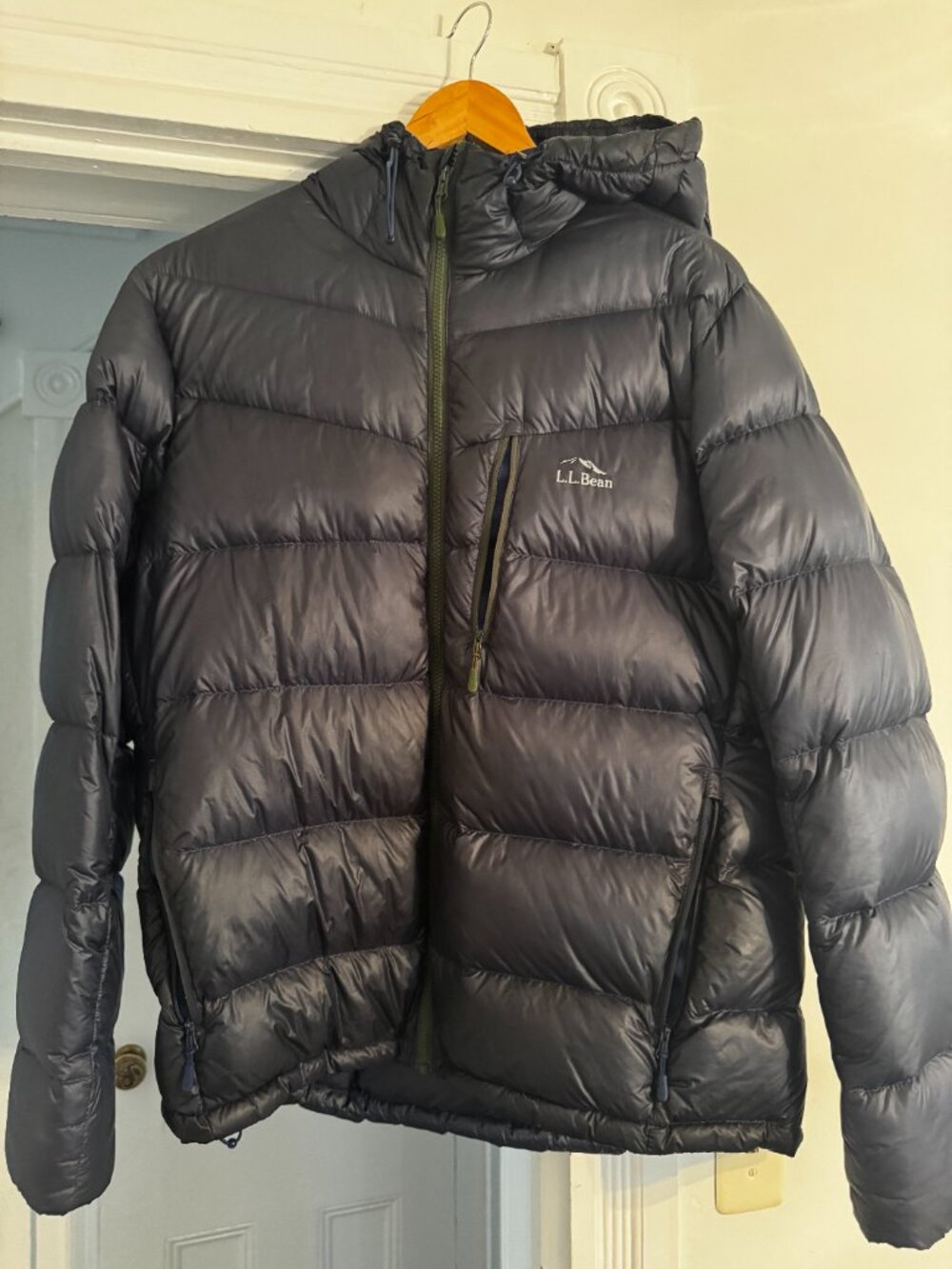 L.L. Bean Men's Hooded Down Puffer Jacket Navy Size L 850 Fill Power